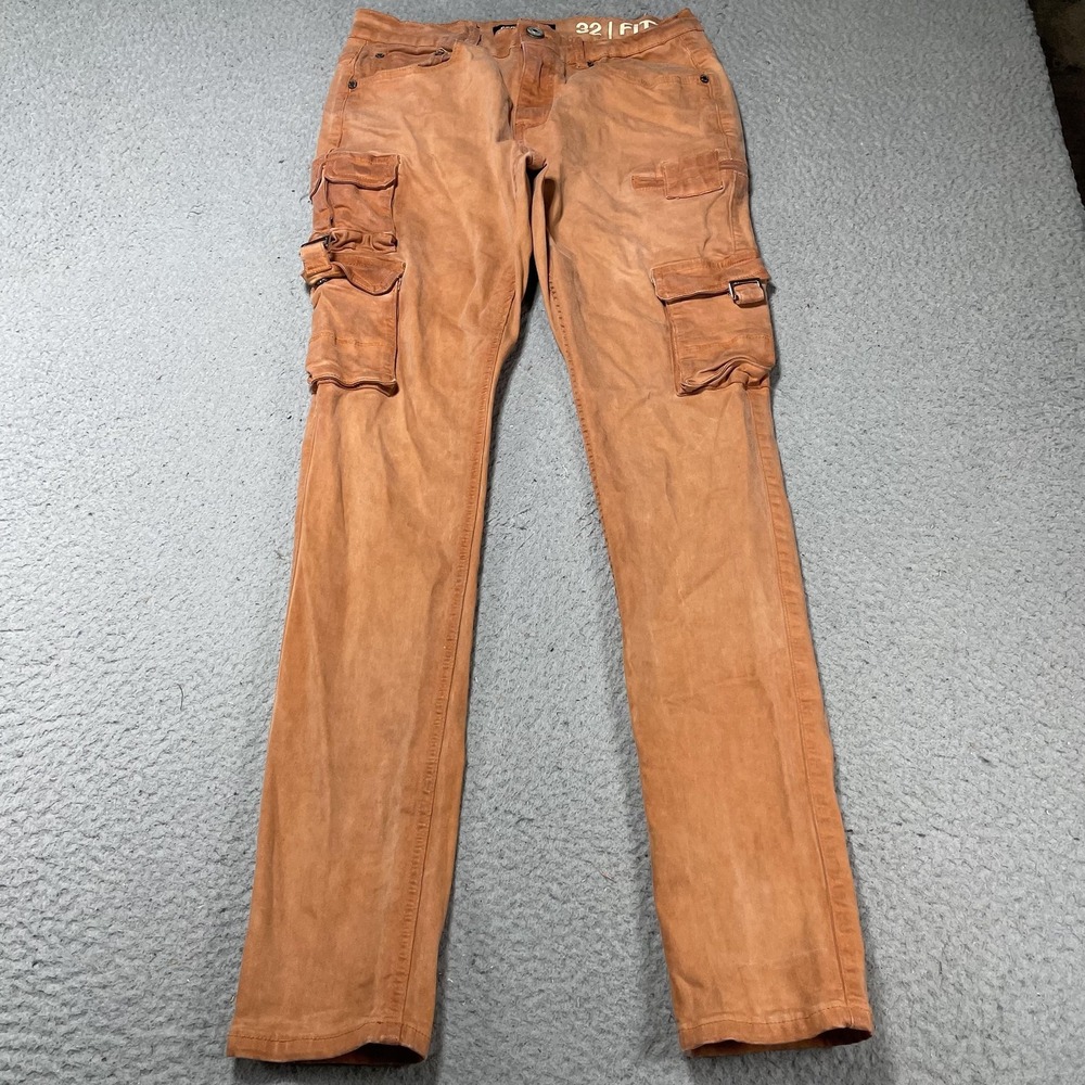 Serenede Jeans Mens 32x31 Brown‎ Cargo Slim Tapered Denim Buckle Pockets Utility